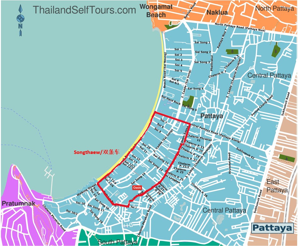 Map showing central Pattaya location